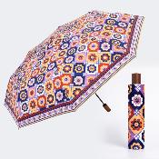 Parapluie Pliant pour Femme - 8 Baleines en Fibre de Verre - Parapluie Pliant à Trois Volet - Poignée en Bois - Motif floral