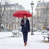 Grand parapluie automatique - Résistant au vent - Poignée incurvée - Motif géométrique - Rouge