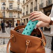 Mini parapluie pliant pour femme - Résistant au vent - À pois - Bleu Aqua