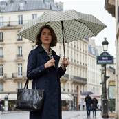 Mini parapluie pliant pour femme - Résistant au vent - À pois - Beige