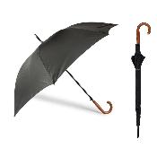 Grand parapluie automatique - Avec poignée courbée en bois -  noire