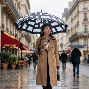 Parapluie automatique grand format - Protection optimale de 104 cm de diamètre - Résistant au vent - Poignée en plastique cristallisé - Graphique - Noir