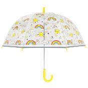 Parapluie cloche transparent enfant - Bordure réfléchissante pour une visibilité optimale la nuit - Sécurité renforcée - Poignée jaune - Imprimé arc-en-ciel
