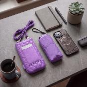 Ultra mini parapluie pliant pour femmes - Slim et léger - Résistant au vent - Avec protection UV - Avec sac smartphone assorti - Violet