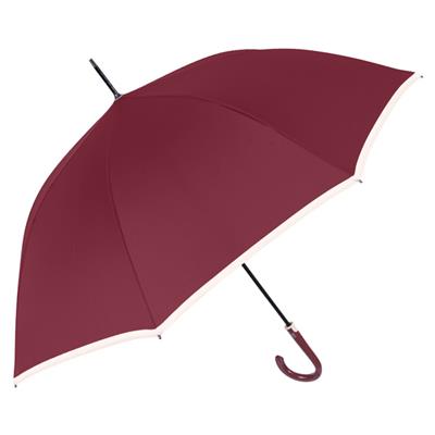 Parapluie canne et long pour femme - Ouverture automatique - Large protection 112 cm - Bordeaux avec Bordure crème