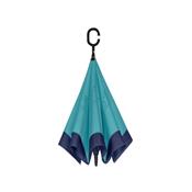 Parapluie bleu marine à ouverture inversée- Toile intérieure turquoise