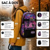 Sac à dos scolaire Annox NextGen - 30 x 16 x 47 cm - 23 L - Noir/Rose