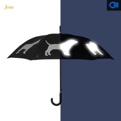 Parapluie automatique long - Protection extra large de 104 cm - Noir avec imprimé chien réfléchissant