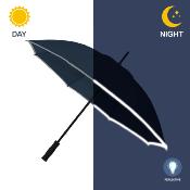 Parapluie long pour femme et homme - Protection Extra Large 102 cm - Résistant au vent - Bleu marine avec bordure réfléchissante