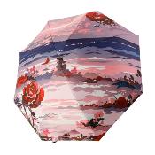 Parapluie pliant pour femme - Parapluie cinq plis - Poignée courbée - Côte rose
