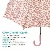 Parapluie long pour femme - Ouverture automatique - Feuilles roses