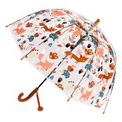 Parapluie enfant transparent -  Parapluie fille et garçon - Poignée orange - Renard