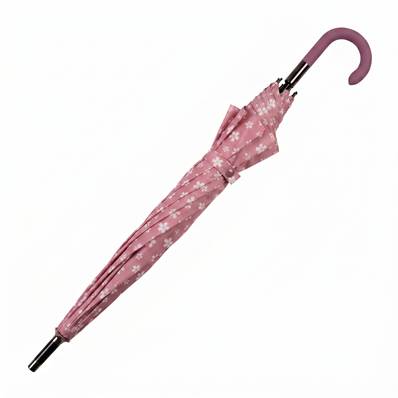 Parapluie Long - Poignée Courbée pour Femme et Homme - 16 baleines en Fibre de Verre - Résistant au vent - Manche en Bois - Rose Pale