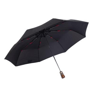 Parapluie Pliant - Ouverture et Fermeture Automatiques - 8 Baleines en Fibre de Verre - Parapluie Pliant à Trois Volet - Grande toile de 106 cm - Résistant au vent - Manche en Bois - Noir