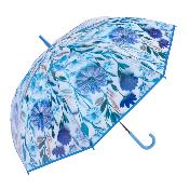 Parapluie Transparent pour Femme - Système d'ouverture automatique - Resistant au Vent - Motif floral - Bleu glacé