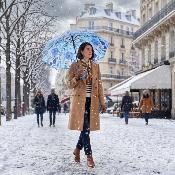 Parapluie Transparent pour Femme - Système d'ouverture automatique - Resistant au Vent - Motif floral - Bleu glacé