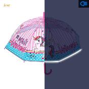 Parapluie transparent pour enfant - Bordure réfléchissante pour une visibilité optimale la nuit - Parapluie pour fille - Licorne
