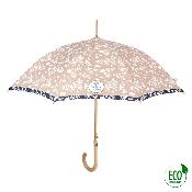 Parapluie écologique automatique pour femme - Fabriqué en tissu RPET et manche en bois - Grande protection de 102 cm de diamètre - Fleur blanche