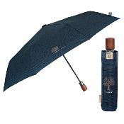 Mini parapluie pliant et écologique pour homme - Avec manche en bois - Système d'ouverture automatique - Bleu