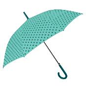 Grand parapluie automatique - Résistant au vent - Poignée incurvée - À pois - Bleu Aqua