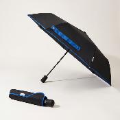 Parapluie pliant compact écologique - Ouverture et fermeture automatiques - Résistant au vent - Toile en PET recyclé - Noir liseré bleu denim