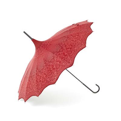 Parapluie long pour femme - Parapluie pagode - Bord festonné rouge