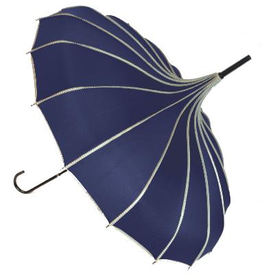 Parapluie long pour femme - Pagode côtelée - Bleu Marine