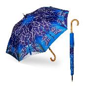 Grand parapluie automatique - Avec poignée courbée en bois - Libellule en vitrail