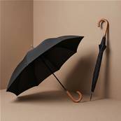 Parapluie de marche unisexe - Ouverture automatique - Résistant au vent - Poignée en bois - Noir