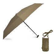 Ultra mini parapluie pliant pour femmes - Slim et léger - Résistant au vent - Avec protection UV - Avec sac smartphone assorti - Kaki