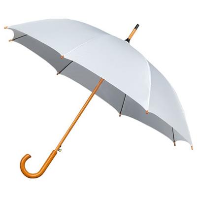Parapluie long femme - Ouverture automatique - Manche et poignée canne bois - Blanc - reduced