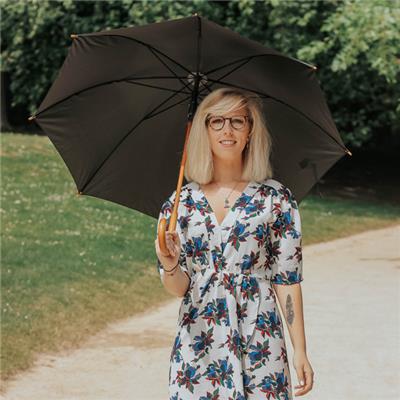 Parapluie long Femme et homme - Ouverture automatique - Manche et poignée canne bois - Noir