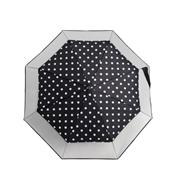 Parapluie pliant femme - Transparent et noir à pois blanc- Résistant au vent