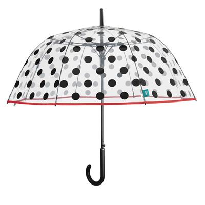Parapluie cloche transparent femme - Ouverture automatique - Résistant au vent - Bordure rouge à pois noirs