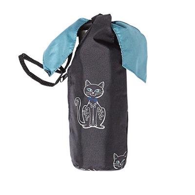 Micro parapluie - Made in France - Noir à motifs chats et noeud bleu