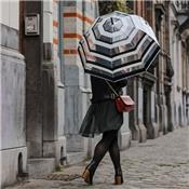 Parapluie cloche transparente automatique - Resistant au vent - Rayures noires et blanches