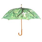 Grand parapluie solide avec jolie imprimé forêt - Ouverture Automatique - Poignée et canne en bois