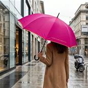 Grand parapluie automatique - Résistant au vent - Avec poignée courbée - Rose fuchsia