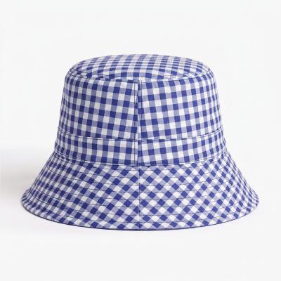 Chapeau imperméable pliable et réversible avec sac de rangement - Avec protection solaire UVP50+ - Matière recyclée - Bleu Vichy - Taille Unique