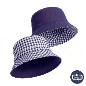 Chapeau imperméable pliable et réversible avec sac de rangement - Avec protection solaire UVP50+ - Matière recyclée - Bleu Vichy - Taille Unique