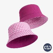 Chapeau imperméable pliable et réversible avec sac de rangement - Avec protection solaire UVP50+ - Matière recyclée - Rose Vichy - Taille Unique