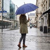Parapluie long automatique - UVP 50+ Protection - Pois - Bleu