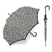Grand parapluie automatique - Avec poignée courbée en bois - Étoiles en noir et blanc