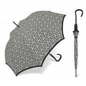 Grand parapluie automatique - Avec poignée courbée en bois - Étoiles en noir et blanc