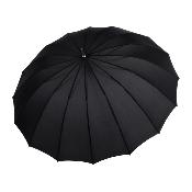 Parapluie Long pour Femme et Homme - 16 Baleines en fer - Grande toile de 135 cm - Résistant au vent - Poignée courbée en bois - Noir