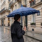 Parapluie Pagode pour Femme - 16 Baleines en Fibre de Verre - Style à Volants - Bleu Foncé