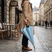 Parapluie en Forme de Pétale pour Femme - Système d'ouverture Automatique - Poignée en Bois Massif - Diamètre de la toile 100 cm - Bleu Ciel