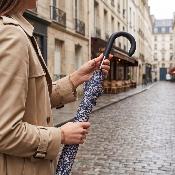 Parapluie Long pour Femme - Système d'ouverture Automatique - 16 Baleines en Fibre de Verre - Grande Protection de 105 cm - Résistant au vent - Bleu Foncé