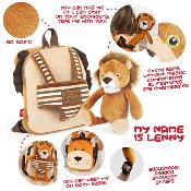 Sac à dos réversible Lenny Lion pour enfants - Peluche amovible - Bretelles réglables et souples - Mini sac de voyage mignon - Taille unique