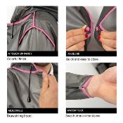 Imperméable - Bandes réfléchissantes au dos - Taille S (150-165CM) - Gris semi-transparent avec passepoil rose